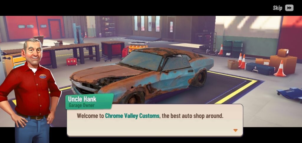 Welcome screen in Chrome Valley Customs.